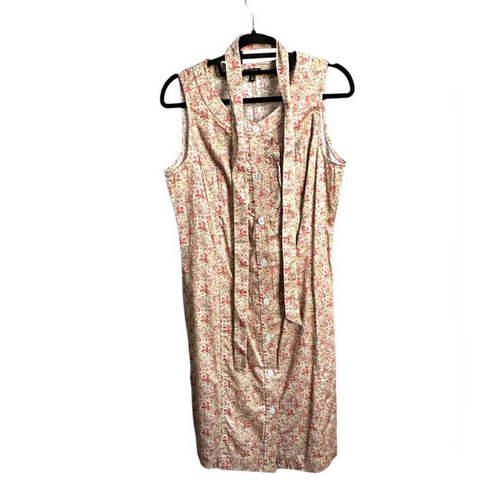 Talbots Floral Sleeveless Dress - Cream and Pink. Ruffled front.
